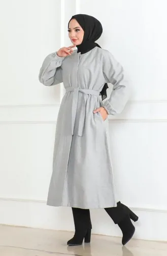 معطف كشمير بحزام مخفي 0504-01 رمادي 0504-01