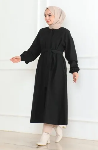 Manteau En Cachemire à Ceinture Et Patte De Boutonnage Dissimulée 0504-02 Noir 0504-02
