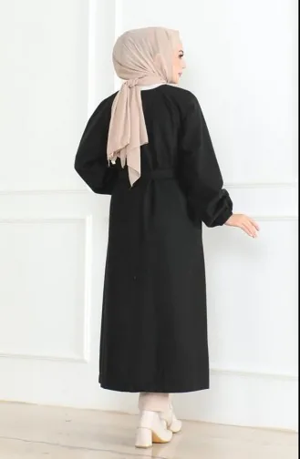 Manteau En Cachemire à Ceinture Et Patte De Boutonnage Dissimulée 0504-02 Noir 0504-02
