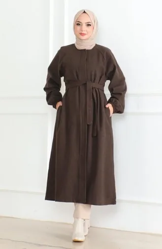 Manteau En Cachemire à Ceinture Et Patte De Boutonnage Dissimulée 0504-05 Marron 0504-05