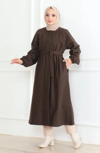Manteau En Cachemire à Ceinture Et Patte De Boutonnage Dissimulée 0504-05 Marron 0504-05