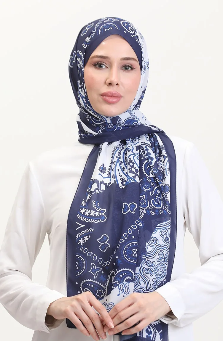 وشاح ناعم منقوش 70267-04 أزرق داكن 70267-04