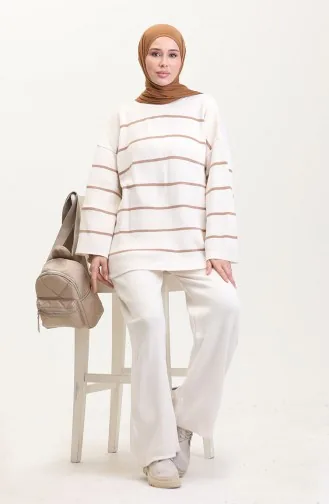 Costume En Tricot Rayé 3083-04 Crème 3083-04