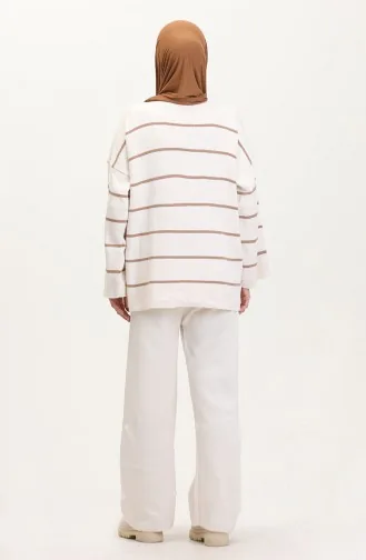 Costume En Tricot Rayé 3083-04 Crème 3083-04