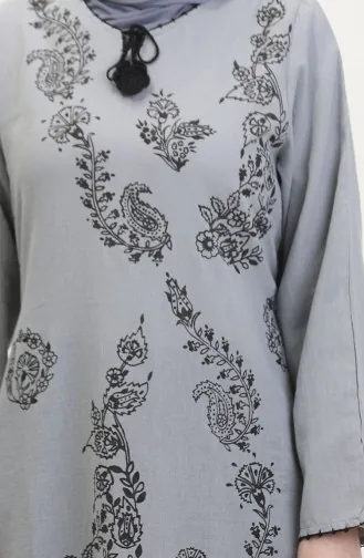 Desenli Şile Bezi Elbise 0004-15 Gri