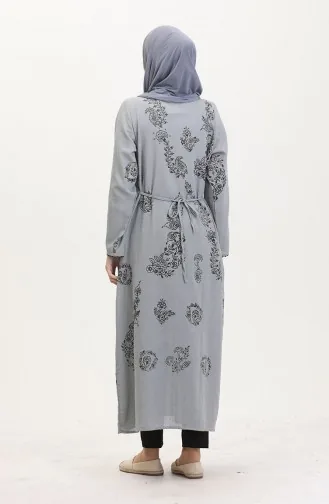 Desenli Şile Bezi Elbise 0004-15 Gri