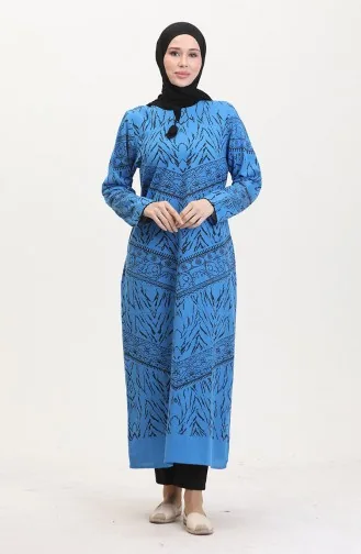 Şile Bezi Desenli Elbise 4444-10 Saks