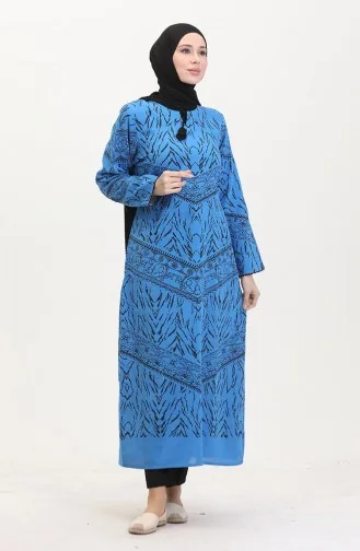 Şile Bezi Desenli Elbise 4444-10 Saks