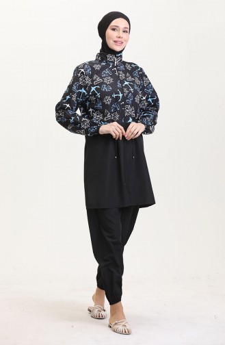 Schwarz Hijab Badeanzug 9001C-01