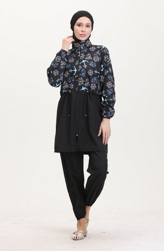 Schwarz Hijab Badeanzug 9001C-01