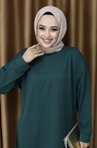 Fitilli Tunik Pantolon İkili Takım 5570-04 Zümrüt Yeşili