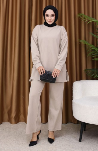 Fitilli Tunik Pantolon İkili Takım 5570-06 Bej