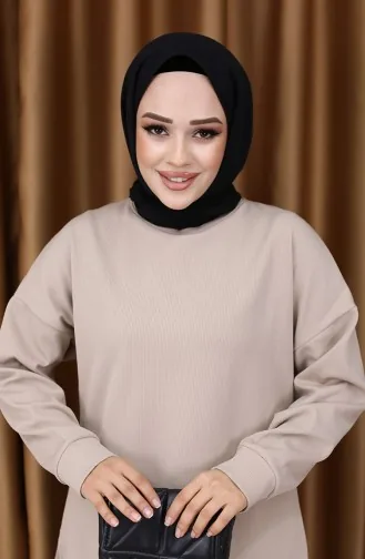 طقم تونيك وبنطلون من قطعتين من قماش مخملي 5570-06 بيج 5570-06