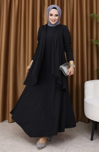 Ensemble Deux Pièces Grande Taille Avec Gilet Et Robe 6370-01 Noir 6370-01