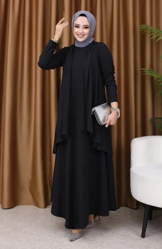 Ensemble Deux Pièces Grande Taille Avec Gilet Et Robe 6370-01 Noir 6370-01