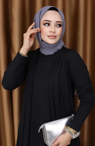 Ensemble Deux Pièces Grande Taille Avec Gilet Et Robe 6370-01 Noir 6370-01