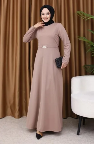 Tokalı Elbise 7123-05 Vizon