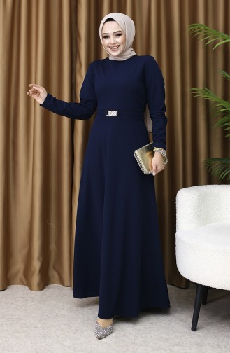 Navy Blue Hijab Dress 7123-07