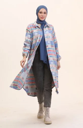Ethnic Pattern Buttoned Cape 0556-02 Blue 0556-02