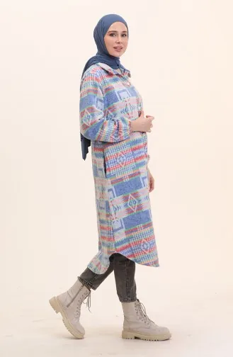 Ethnic Pattern Buttoned Cape 0556-02 Blue 0556-02