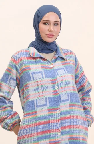 Ethnic Pattern Buttoned Cape 0556-02 Blue 0556-02