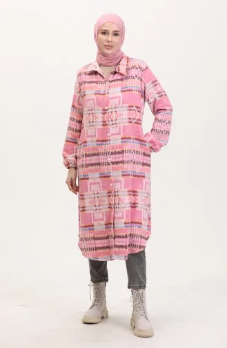 Etnik Desen Düğmeli Kap 0556-03 Pembe