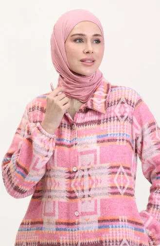 Etnik Desen Düğmeli Kap 0556-03 Pembe