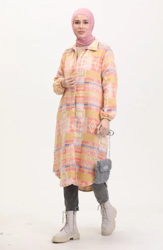 Etnik Desen Düğmeli Kap 0556-05 Hardal