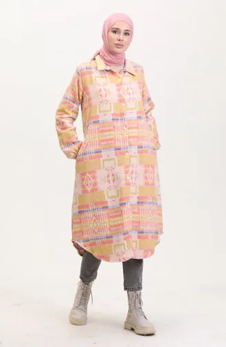 Etnik Desen Düğmeli Kap 0556-05 Hardal