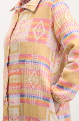 Etnik Desen Düğmeli Kap 0556-05 Hardal