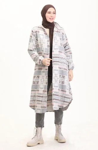 Ethnic Pattern Buttoned Cape 0556-08 Gray 0556-08