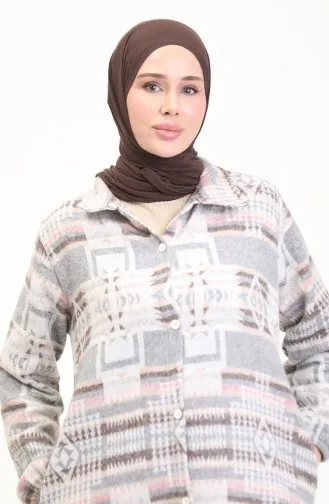 Ethnic Pattern Buttoned Cape 0556-08 Gray 0556-08