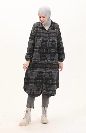 Ethnic Pattern Buttoned Cape 0556-11 Anthracite Brown 0556-12