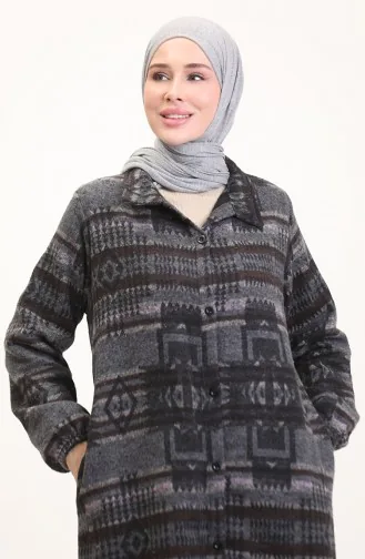 Ethnic Pattern Buttoned Cape 0556-11 Anthracite Brown 0556-12