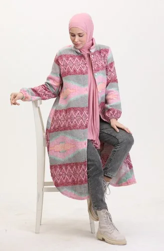 Etnisch Patroon Geknoopte Cape 0557-04 Roze Groen 0557-04