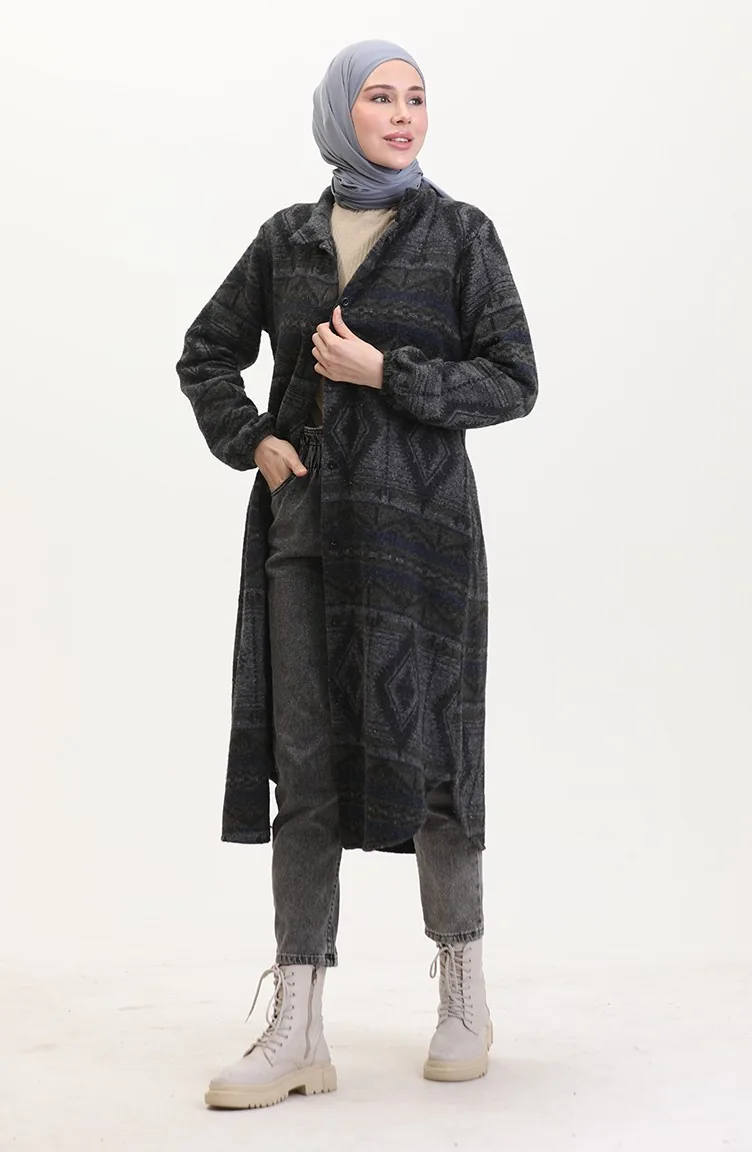 Etnik Desen Düğmeli Kap 0559-01 Füme