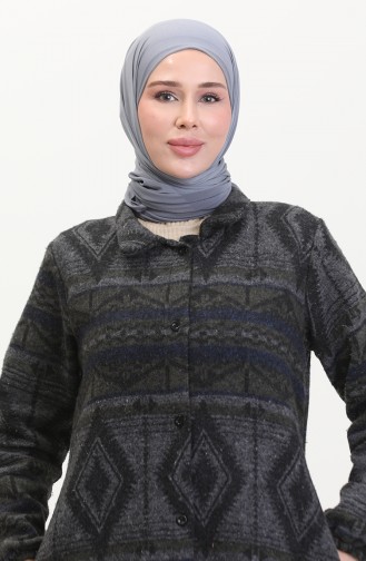 Etnik Desen Düğmeli Kap 0559-01 Füme