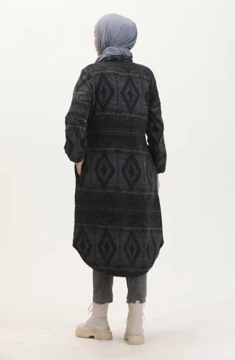 Etnik Desen Düğmeli Kap 0559-01 Füme