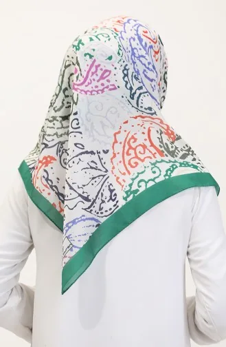 Desenli Soft Eşarp 70243-03 Yeşil Lacivert