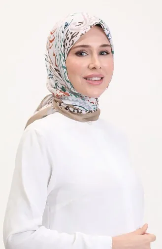 Desenli Soft Eşarp 70243-04 Bej Kahverengi