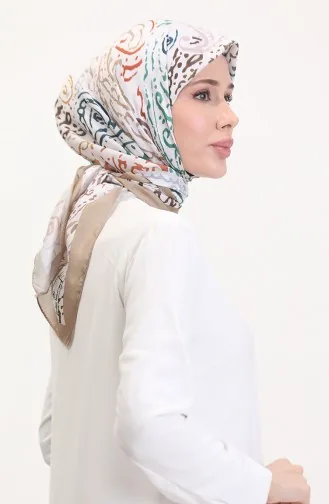 Desenli Soft Eşarp 70243-04 Bej Kahverengi