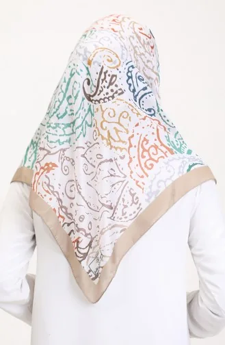 Desenli Soft Eşarp 70243-04 Bej Kahverengi