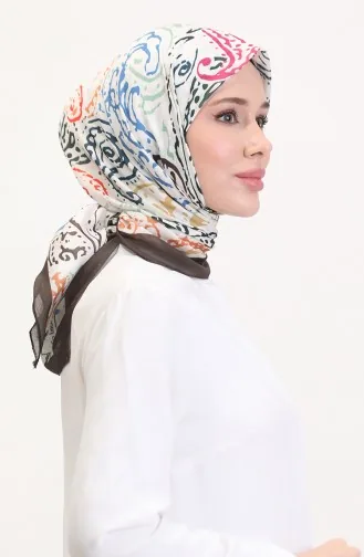 Desenli Soft Eşarp 70243-06 Acı Kahve Çağla Yeşili