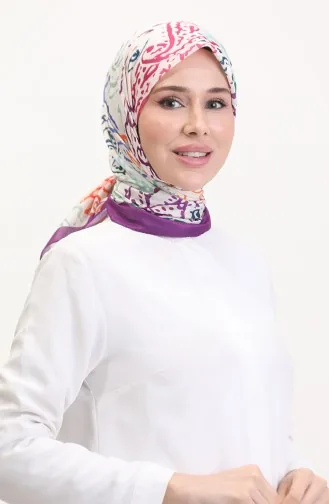 Desenli Soft Eşarp 70243-09 Eflatun Oranj