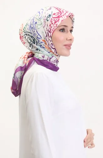 Desenli Soft Eşarp 70243-09 Eflatun Oranj