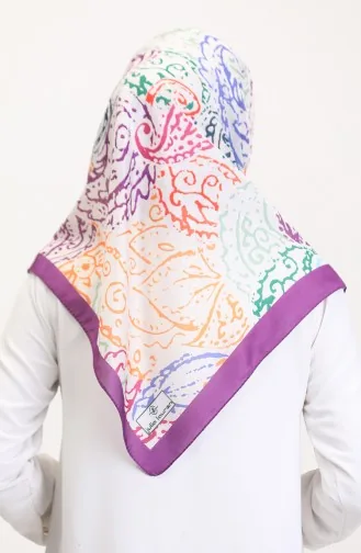 Desenli Soft Eşarp 70243-09 Eflatun Oranj