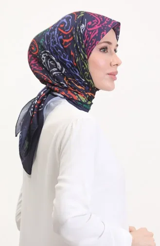 وشاح ناعم منقوش 70243-10 أزرق داكن أخضر فستقي 70243-10