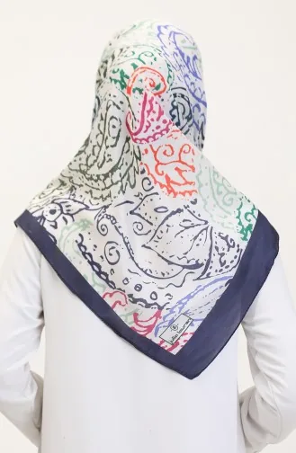 Desenli Soft Eşarp 70243-12 Lacivert Haki