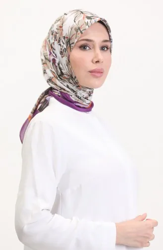 وشاح ناعم منقوش 70245-06 بلون اللافندر والحليب والقهوة 70245-06