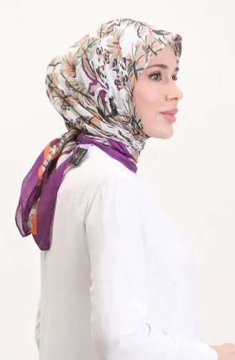 وشاح ناعم منقوش 70245-06 بلون اللافندر والحليب والقهوة 70245-06